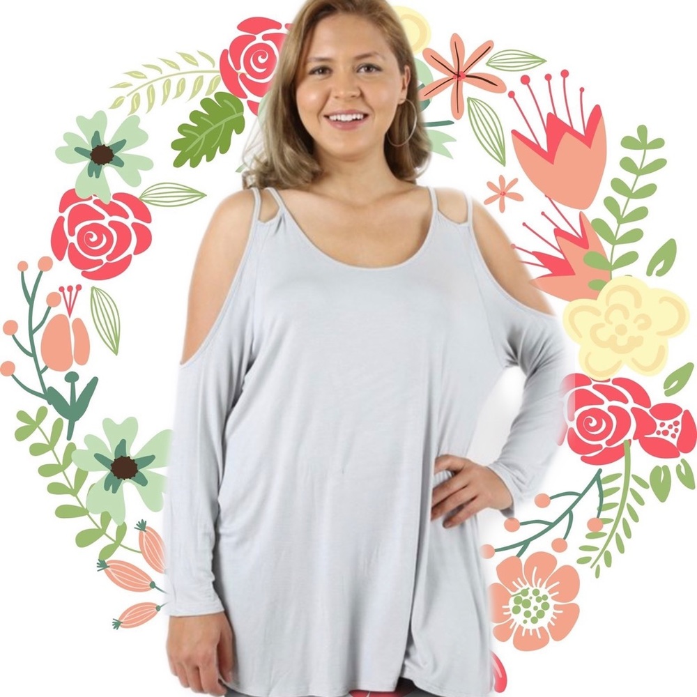 Tank Cold Shoulder Long Sleeves Relaxed Fit Plus